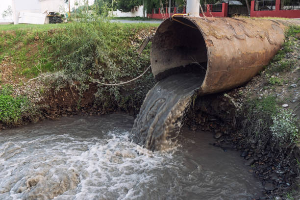 Dirty sewage from the pipe, environmental pollution