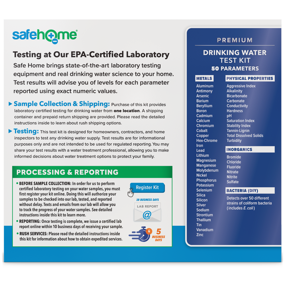 Safe Home Kit de test d'eau potable safe home diy well - testez jusqu'à 242  tests au total